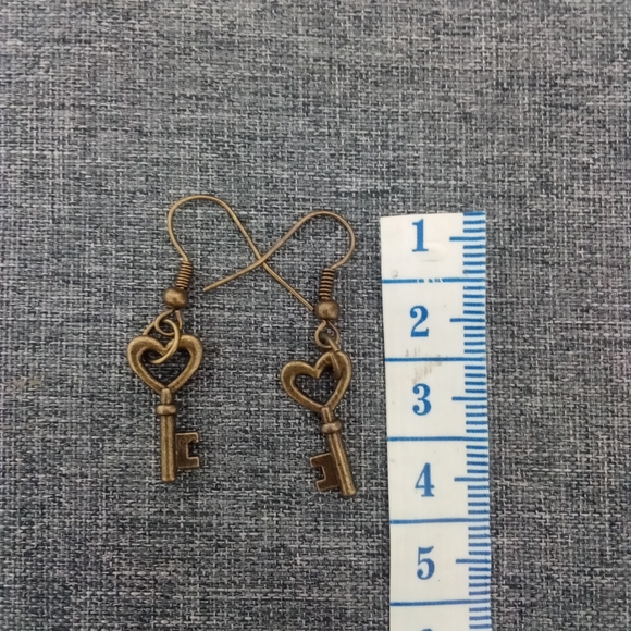 Brass Key Earrings - Picture 2 of 2